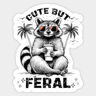 Funny Raccoon Cute But Feral Vintage Raccoon Sticker